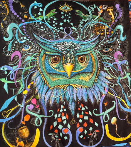 دستمال سر بلک لایت طرح جغد | Owl Blacklight Bandana